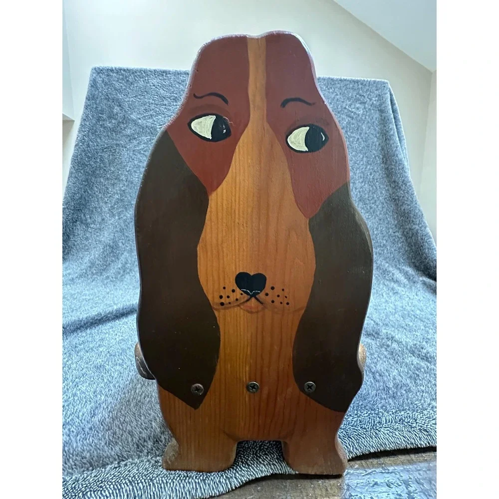 Handmade Wooden Basset Hound Raised Dog Feeder Double Elevated Pet Bowl Stand